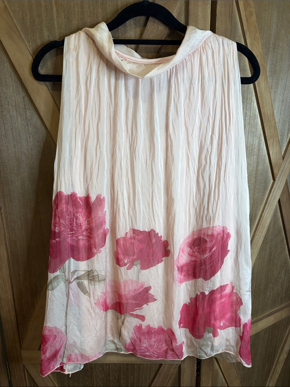 ANGELA MARA Pink Floral Silk Blend Blouse Top Made In Italy Tie Neck SIZE MEDIUM